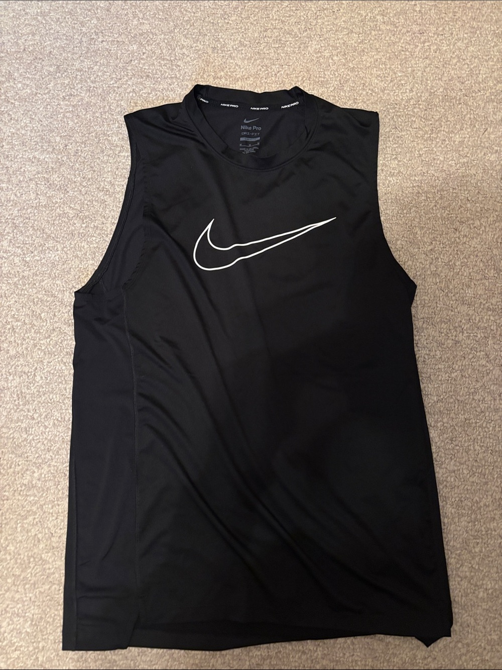 Nike Men’s Black Sleeveless Swim Rash Guard with White Swoosh
